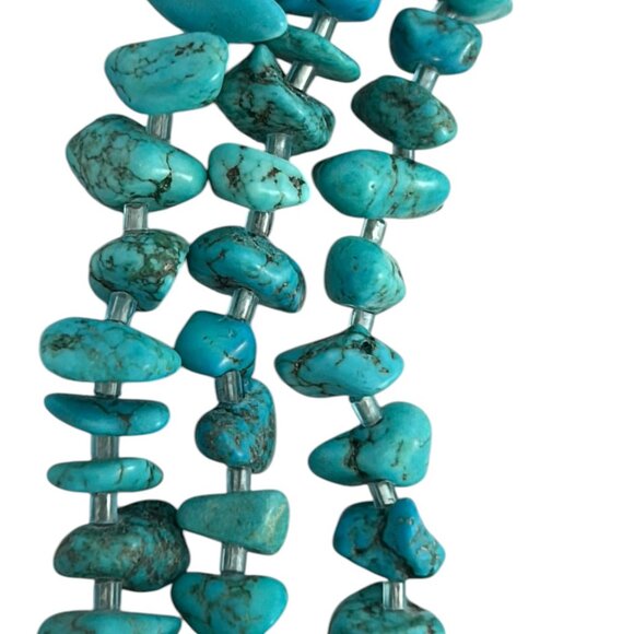 Multi-Strand Faux Turquoise Chip Bead Necklace Boho Southwestern Statement - Picture 6 of 10